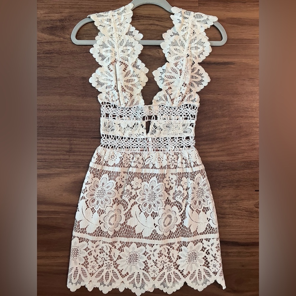 For Love & Lemons Cream Lace Mini Dress